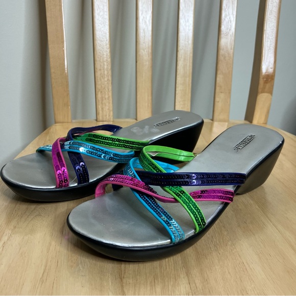Seychelles Shoes - Seychelles multicolor sequin strappy slip on wedge sandals 8.5